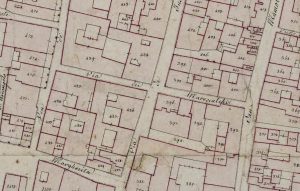 Particolare tratto dal Catasto Gregoriano (1835) della città di Bologna, messo a disposizione dall'Archivio di Stato di Roma con il progetto "Imago II".