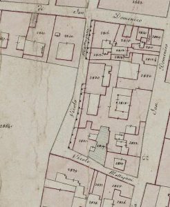 Particolare tratto dal Catasto Gregoriano (1835) della città di Bologna, messo a disposizione dall'Archivio di Stato di Roma con il progetto "Imago II".