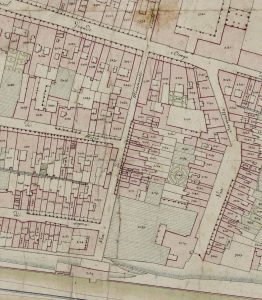 Particolare tratto dal Catasto Gregoriano (1835) della città di Bologna, messo a disposizione dall'Archivio di Stato di Roma con il progetto "Imago II".