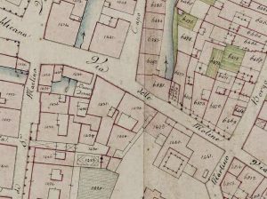 Particolare tratto dal Catasto Gregoriano (1835) della città di Bologna, messo a disposizione dall'Archivio di Stato di Roma con il progetto "Imago II".