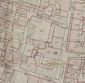 Particolare tratto dal Catasto Gregoriano (1835) della città di Bologna, messo a disposizione dall'Archivio di Stato di Roma con il progetto "Imago II".