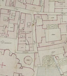 Particolare tratto dal Catasto Gregoriano (1835) della città di Bologna, messo a disposizione dall'Archivio di Stato di Roma con il progetto "Imago II".