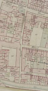 Particolare tratto dal Catasto Gregoriano (1835) della città di Bologna, messo a disposizione dall'Archivio di Stato di Roma con il progetto "Imago II".