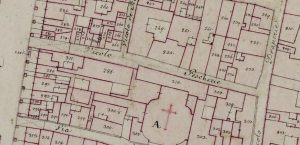 Particolare tratto dal Catasto Gregoriano (1835) della città di Bologna, messo a disposizione dall'Archivio di Stato di Roma con il progetto "Imago II".