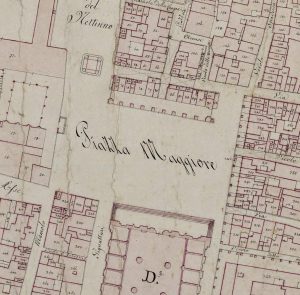 Particolare tratto dal Catasto Gregoriano (1835) della città di Bologna, messo a disposizione dall'Archivio di Stato di Roma con il progetto "Imago II".