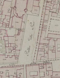 Particolare tratto dal Catasto Gregoriano (1835) della città di Bologna, messo a disposizione dall'Archivio di Stato di Roma con il progetto "Imago II".