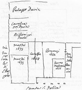 Immagine tratta dagli schizzi topografici disegnati da Giuseppe Guidicini a corredo delle note manoscritte delle "Cose Notabili ..." e pubblicati per la prima volta da Arnaldo Forni nel 2000.