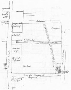 Immagine tratta dagli schizzi topografici disegnati da Giuseppe Guidicini a corredo delle note manoscritte delle "Cose Notabili ..." e pubblicati per la prima volta da Arnaldo Forni nel 2000.