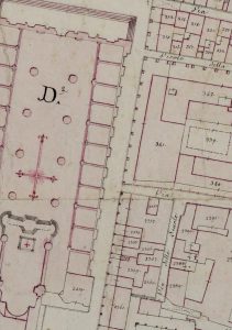 Particolare tratto dal Catasto Gregoriano (1835) della città di Bologna, messo a disposizione dall'Archivio di Stato di Roma con il progetto "Imago II".