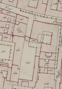 Particolare tratto dal Catasto Gregoriano (1835) della città di Bologna, messo a disposizione dall'Archivio di Stato di Roma con il progetto "Imago II".