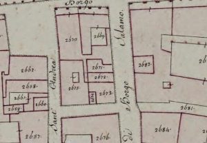 Particolare tratto dal Catasto Gregoriano (1835) della città di Bologna, messo a disposizione dall'Archivio di Stato di Roma con il progetto "Imago II".