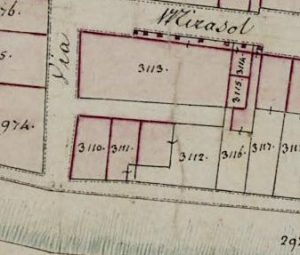 Particolare tratto dal Catasto Gregoriano (1835) della città di Bologna, messo a disposizione dall'Archivio di Stato di Roma con il progetto "Imago II".