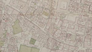 Particolare tratto dal Catasto Gregoriano (1835) della città di Bologna, messo a disposizione dall'Archivio di Stato di Roma con il progetto "Imago II".