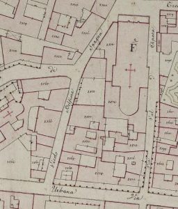 Particolare tratto dal Catasto Gregoriano (1835) della città di Bologna, messo a disposizione dall'Archivio di Stato di Roma con il progetto "Imago II".