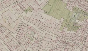 Particolare tratto dal Catasto Gregoriano (1835) della città di Bologna, messo a disposizione dall'Archivio di Stato di Roma con il progetto "Imago II".