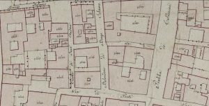 Particolare tratto dal Catasto Gregoriano (1835) della città di Bologna, messo a disposizione dall'Archivio di Stato di Roma con il progetto "Imago II".