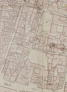 Particolare tratto dal Catasto Gregoriano (1835) della città di Bologna, messo a disposizione dall'Archivio di Stato di Roma con il progetto "Imago II".