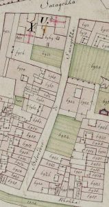 Particolare tratto dal Catasto Gregoriano (1835) della città di Bologna, messo a disposizione dall'Archivio di Stato di Roma con il progetto "Imago II".