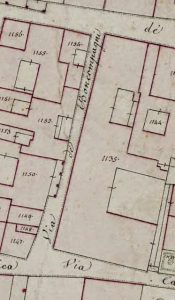 Particolare tratto dal Catasto Gregoriano (1835) della città di Bologna, messo a disposizione dall'Archivio di Stato di Roma con il progetto "Imago II".
