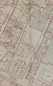 Particolare tratto dal Catasto Gregoriano (1835) della città di Bologna, messo a disposizione dall'Archivio di Stato di Roma con il progetto "Imago II".