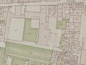 Particolare tratto dal Catasto Gregoriano (1835) della città di Bologna, messo a disposizione dall'Archivio di Stato di Roma con il progetto "Imago II".