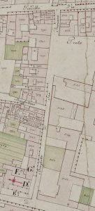 Particolare tratto dal Catasto Gregoriano (1835) della città di Bologna, messo a disposizione dall'Archivio di Stato di Roma con il progetto "Imago II".