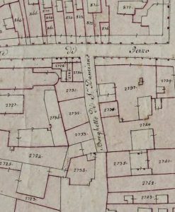 Particolare tratto dal Catasto Gregoriano (1835) della città di Bologna, messo a disposizione dall'Archivio di Stato di Roma con il progetto "Imago II".