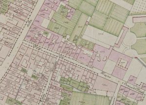 Particolare tratto dal Catasto Gregoriano (1835) della città di Bologna, messo a disposizione dall'Archivio di Stato di Roma con il progetto "Imago II".