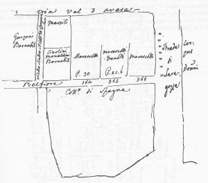 Immagine tratta dagli schizzi topografici disegnati da Giuseppe Guidicini a corredo delle note manoscritte delle "Cose Notabili ..." e pubblicati per la prima volta da Arnaldo Forni nel 2000.