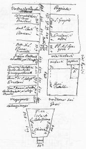 Immagine tratta dagli schizzi topografici disegnati da Giuseppe Guidicini a corredo delle note manoscritte delle "Cose Notabili ..." e pubblicati per la prima volta da Arnaldo Forni nel 2000.