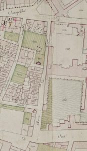 Particolare tratto dal Catasto Gregoriano (1835) della città di Bologna, messo a disposizione dall'Archivio di Stato di Roma con il progetto "Imago II".