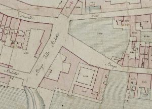 Particolare tratto dal Catasto Gregoriano (1835) della città di Bologna, messo a disposizione dall'Archivio di Stato di Roma con il progetto "Imago II".