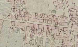 Particolare tratto dal Catasto Gregoriano (1835) della città di Bologna, messo a disposizione dall'Archivio di Stato di Roma con il progetto "Imago II".
