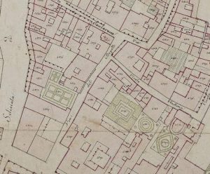 Particolare tratto dal Catasto Gregoriano (1835) della città di Bologna, messo a disposizione dall'Archivio di Stato di Roma con il progetto "Imago II".