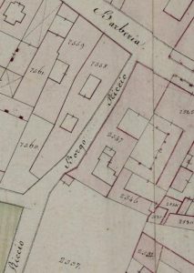 Particolare tratto dal Catasto Gregoriano (1835) della città di Bologna, messo a disposizione dall'Archivio di Stato di Roma con il progetto "Imago II".