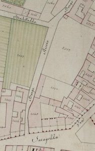 Particolare tratto dal Catasto Gregoriano (1835) della città di Bologna, messo a disposizione dall'Archivio di Stato di Roma con il progetto "Imago II".
