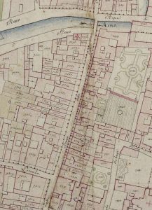 Particolare tratto dal Catasto Gregoriano (1835) della città di Bologna, messo a disposizione dall'Archivio di Stato di Roma con il progetto "Imago II".