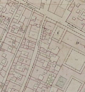 Particolare tratto dal Catasto Gregoriano (1835) della città di Bologna, messo a disposizione dall'Archivio di Stato di Roma con il progetto "Imago II".