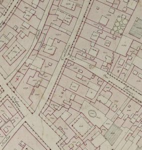 Particolare tratto dal Catasto Gregoriano (1835) della città di Bologna, messo a disposizione dall'Archivio di Stato di Roma con il progetto "Imago II".