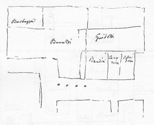 Immagine tratta dagli schizzi topografici disegnati da Giuseppe Guidicini a corredo delle note manoscritte delle "Cose Notabili ..." e pubblicati per la prima volta da Arnaldo Forni nel 2000.