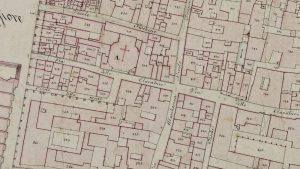 Particolare tratto dal Catasto Gregoriano (1835) della città di Bologna, messo a disposizione dall'Archivio di Stato di Roma con il progetto "Imago II".