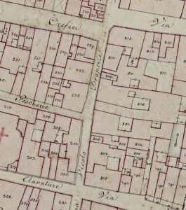 Particolare tratto dal Catasto Gregoriano (1835) della città di Bologna, messo a disposizione dall'Archivio di Stato di Roma con il progetto "Imago II".