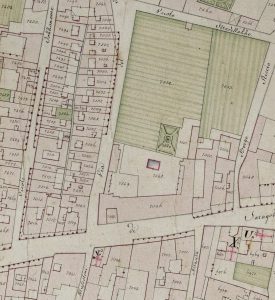 Particolare tratto dal Catasto Gregoriano (1835) della città di Bologna, messo a disposizione dall'Archivio di Stato di Roma con il progetto "Imago II".