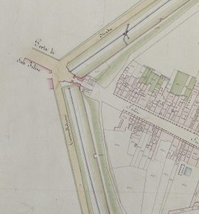 Particolare tratto dal Catasto Gregoriano (1835) della città di Bologna, messo a disposizione dall'Archivio di Stato di Roma con il progetto "Imago II".