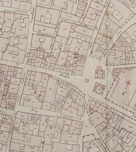 Particolare tratto dal Catasto Gregoriano (1835) della città di Bologna, messo a disposizione dall'Archivio di Stato di Roma con il progetto "Imago II".