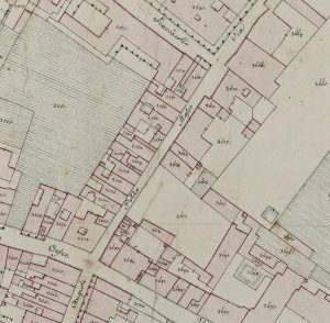 Particolare tratto dal Catasto Gregoriano (1835) della città di Bologna, messo a disposizione dall'Archivio di Stato di Roma con il progetto "Imago II".