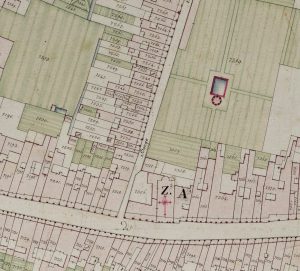Particolare tratto dal Catasto Gregoriano (1835) della città di Bologna, messo a disposizione dall'Archivio di Stato di Roma con il progetto "Imago II".