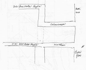 Immagine tratta dagli schizzi topografici disegnati da Giuseppe Guidicini a corredo delle note manoscritte delle "Cose Notabili ..." e pubblicati per la prima volta da Arnaldo Forni nel 2000.