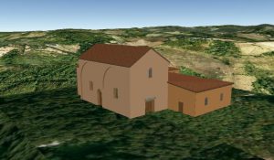 Ricostruzione 3D della chiesa di S. Maria del Monte della Guardia come poteva apparire nel 1481