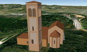 La chiesa a metà del ‘600, con il campanile